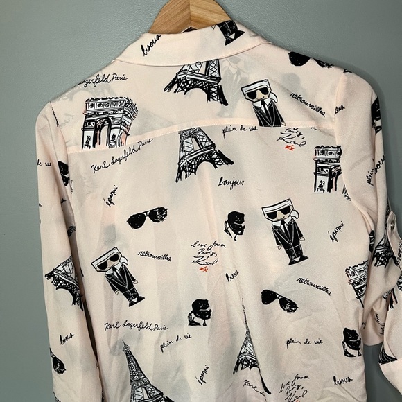 Karl Lagerfeld Paris Printed Baby Pink Button Down Top - Picture 7 of 11